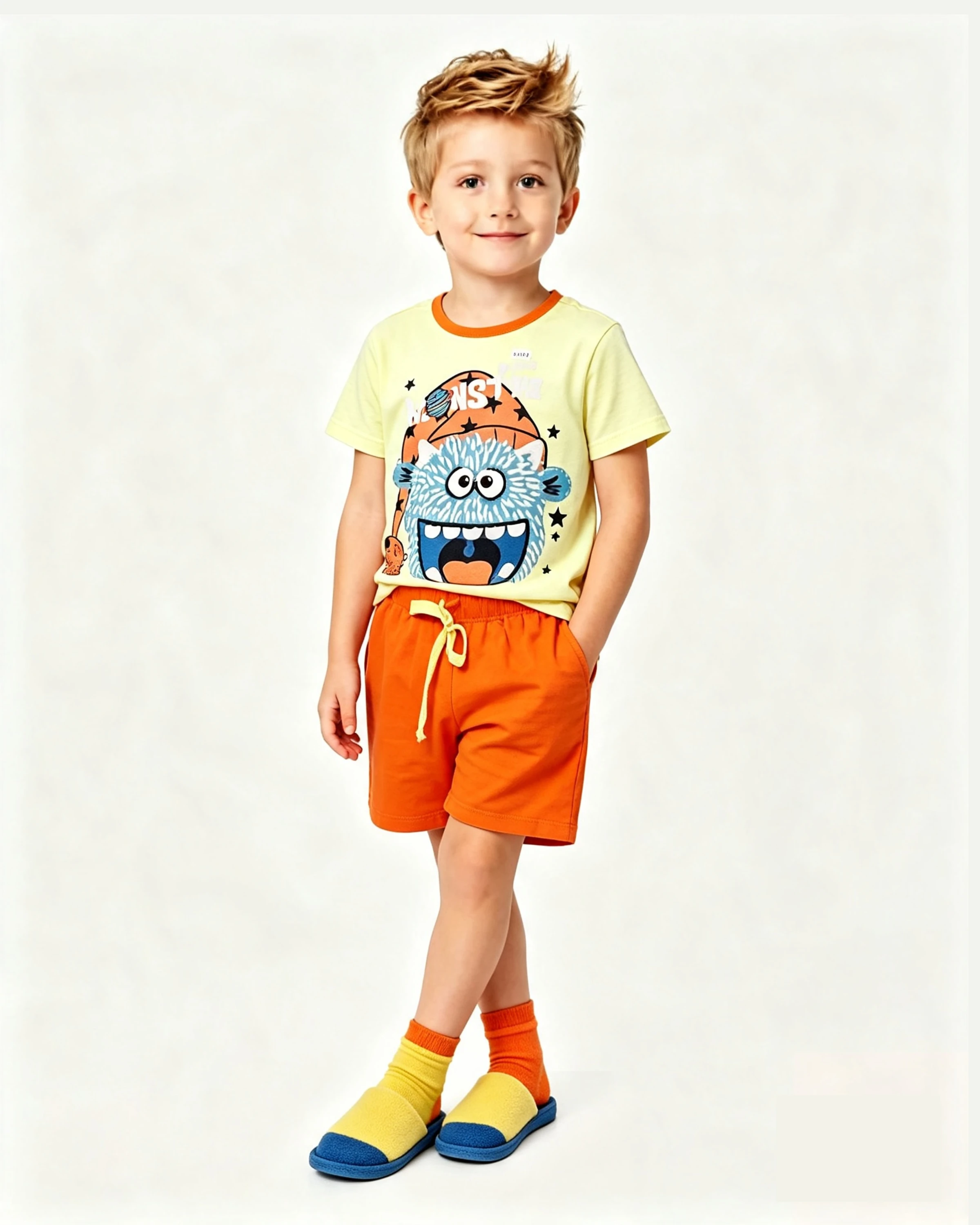 Conjunto Pijama Masculino Camiseta Amarela  - 1