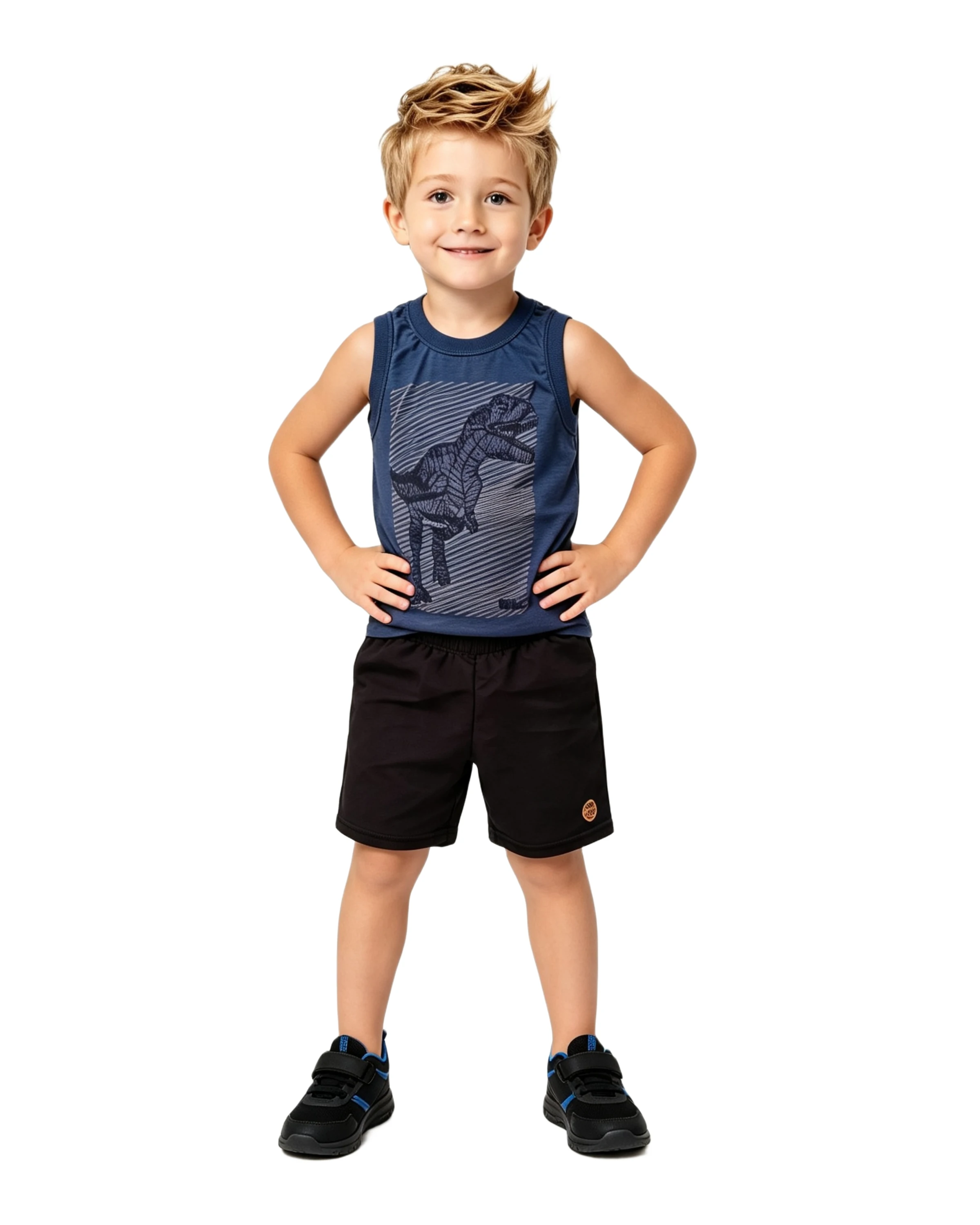 Conjunto Masculino Camiseta Regata Azul Desenho Dinossauro 🦖 - 1