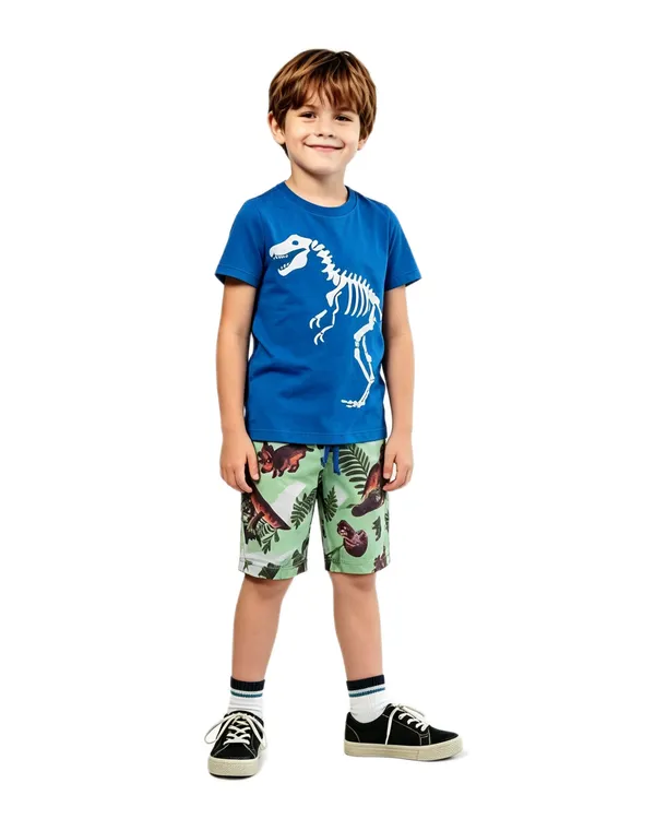 Conjunto Masculino Camiseta Azul Dinossauro