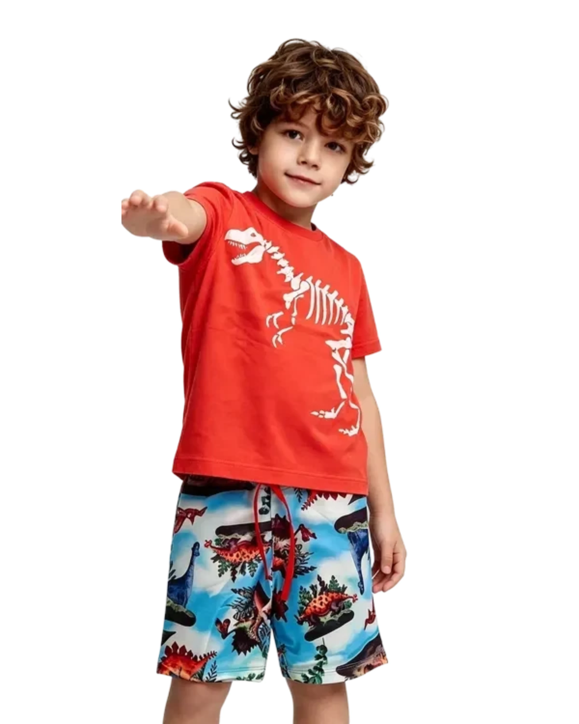 Conjunto Masculino Camiseta Vermelha Dinossauro 🦖 - 1