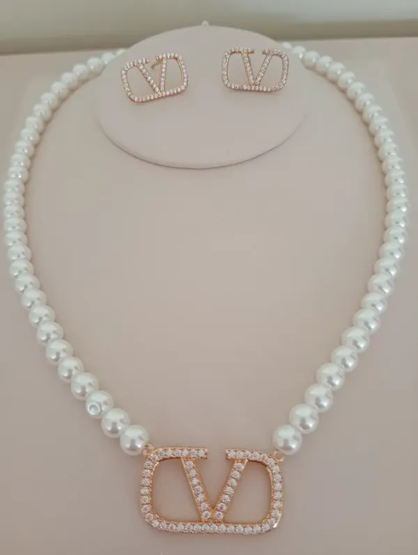 Conjunto VP Brinco e Colar Pérolas e Zircônia 