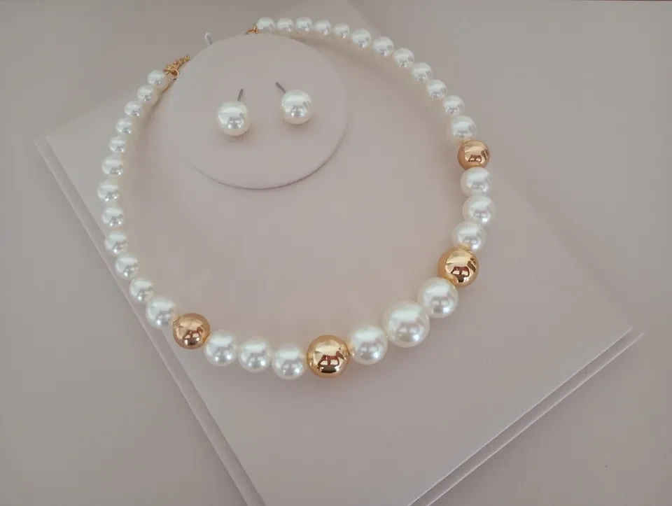 Conjunto VP Choker Aro Pérolas e Esferas Douradas - 1