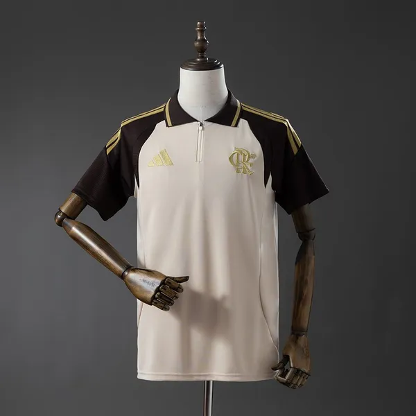 Camisa Polo Flamengo Treino 26/27 - Torcedor Adidas Masculina - Bege e marrom