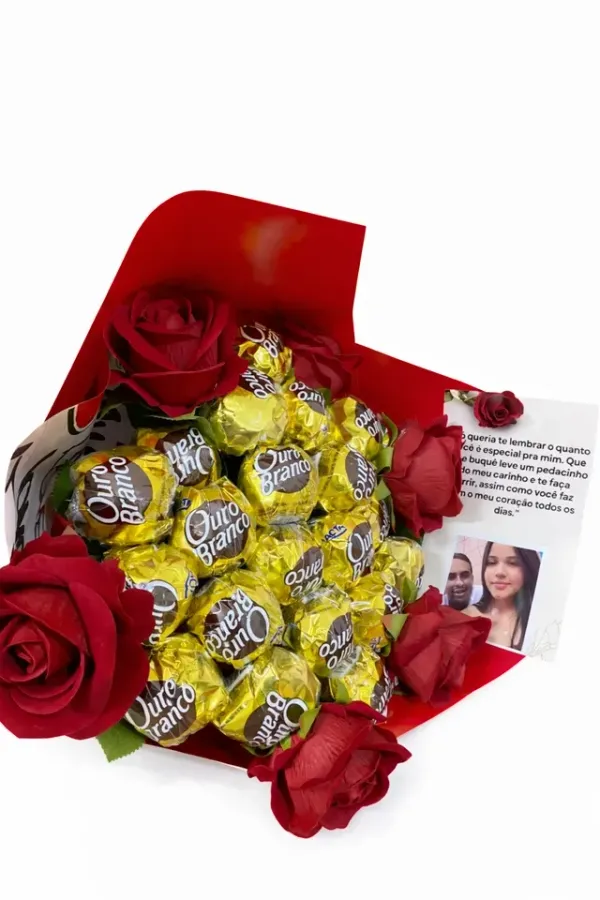 Buque ouro branco ou sonho de valsa com rosa eterna e Cartão personalizado