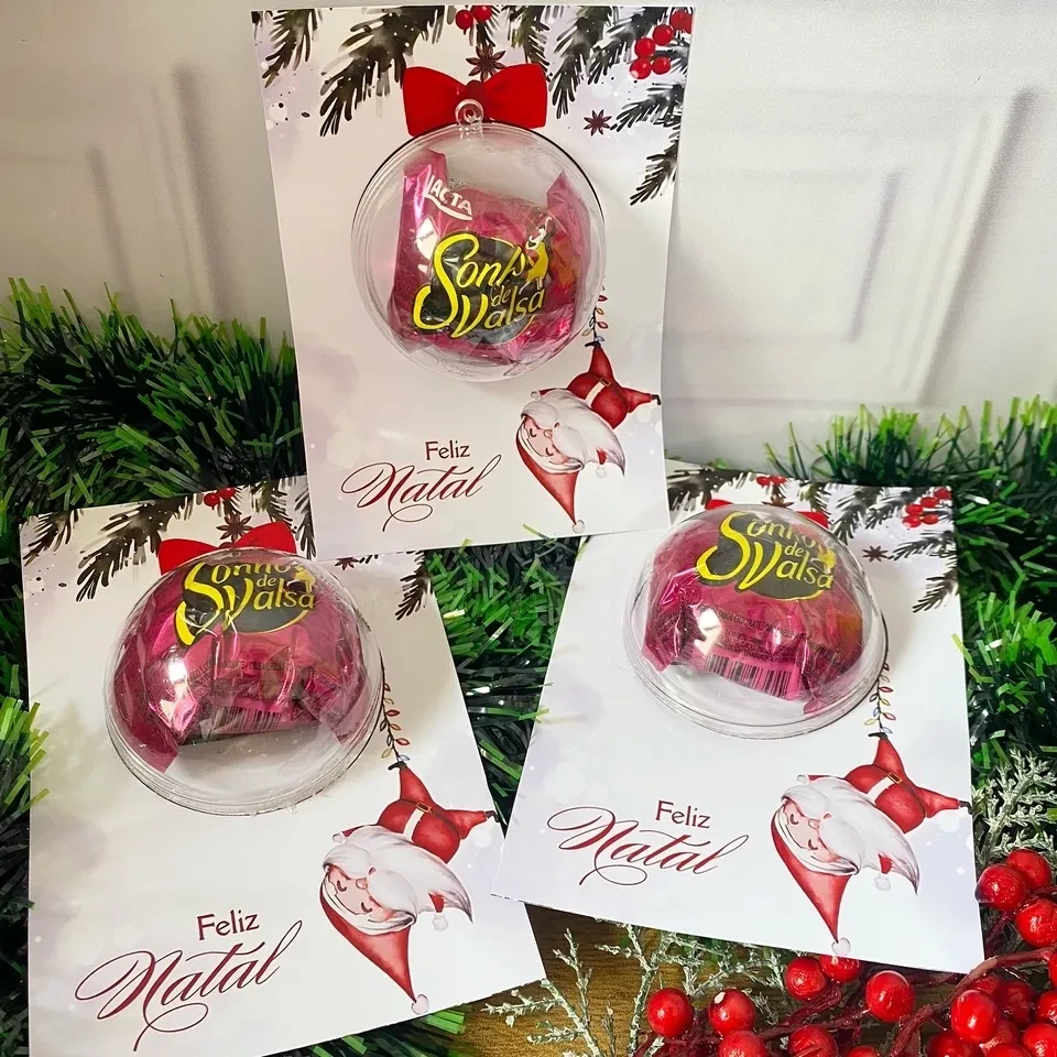 Card de natal na bolinha de acrilico com bombom  - 3