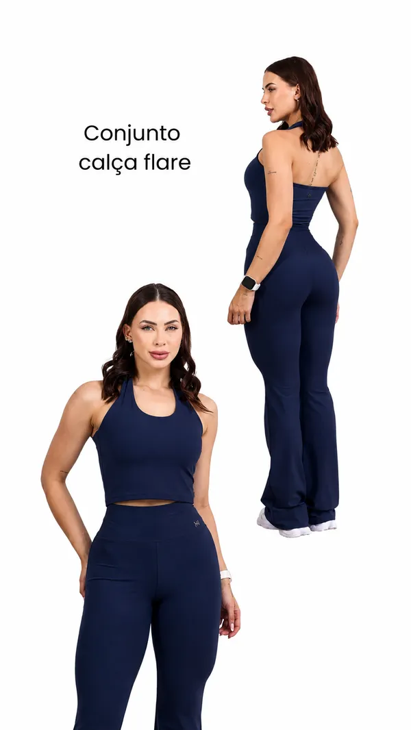 Conjunto calça flare e top frente unica