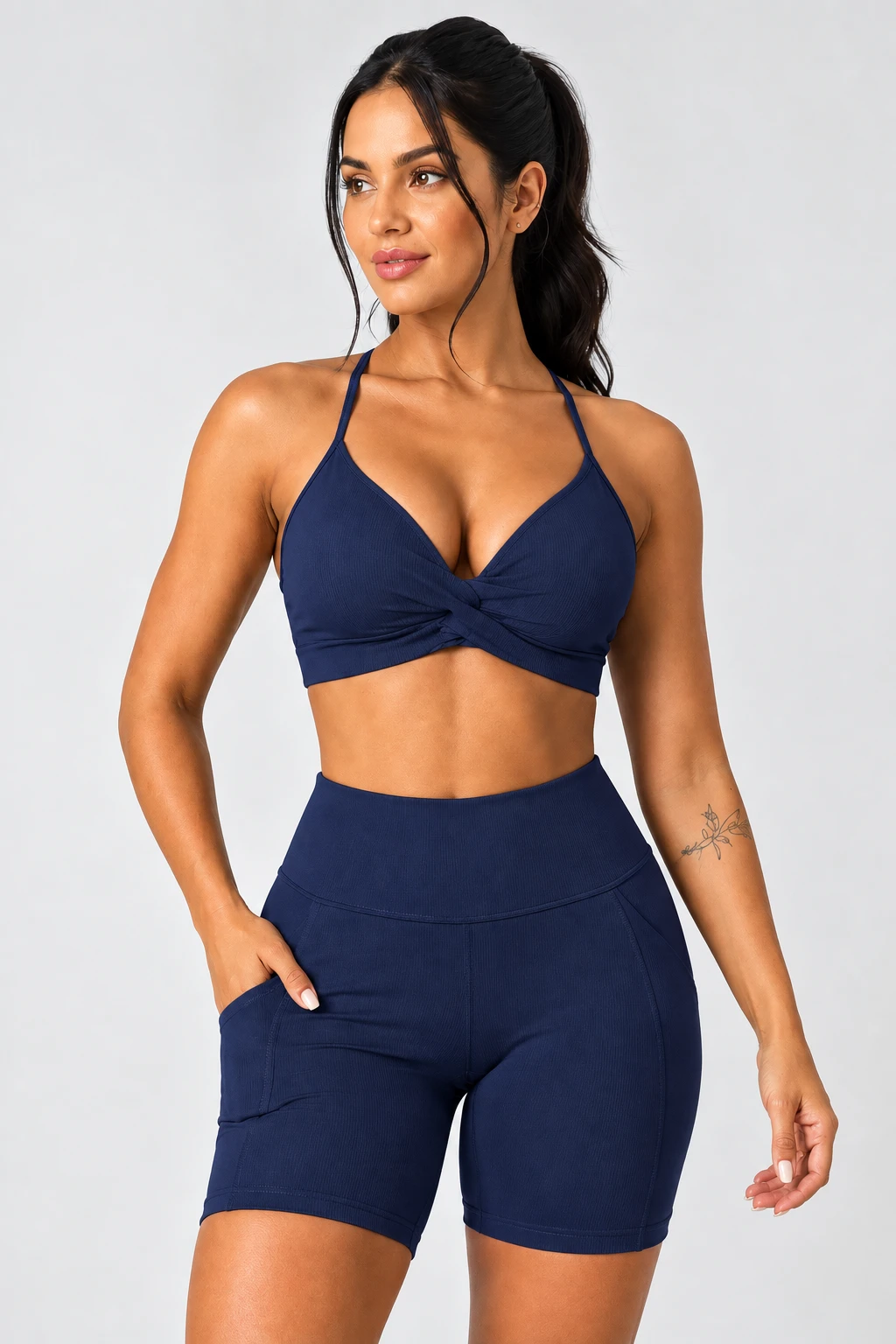 Conjunto canelado short com bolso - 1