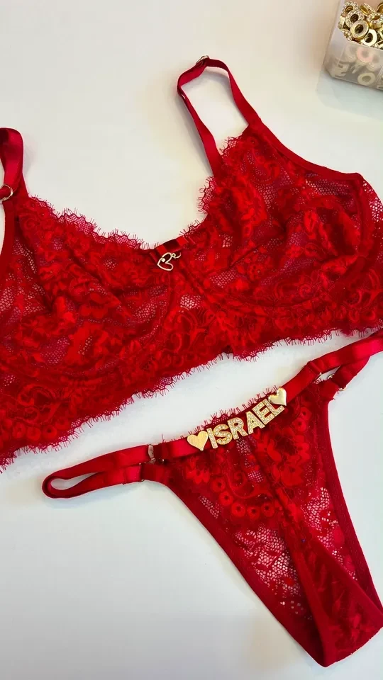 Conjunto P e M Love renda vermelho - 1