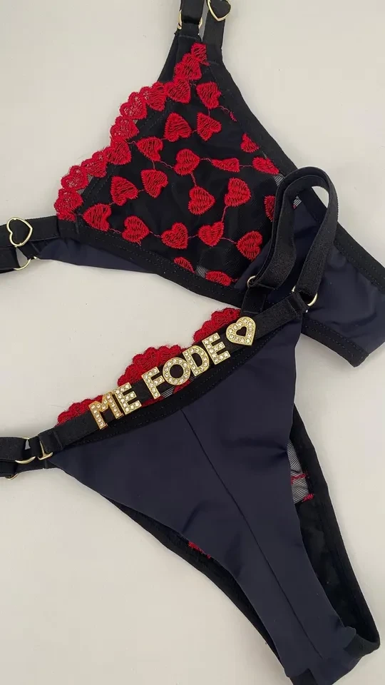 Calcinha 34 a 42 personalizavel coraçao preto c/ vermelho - 1