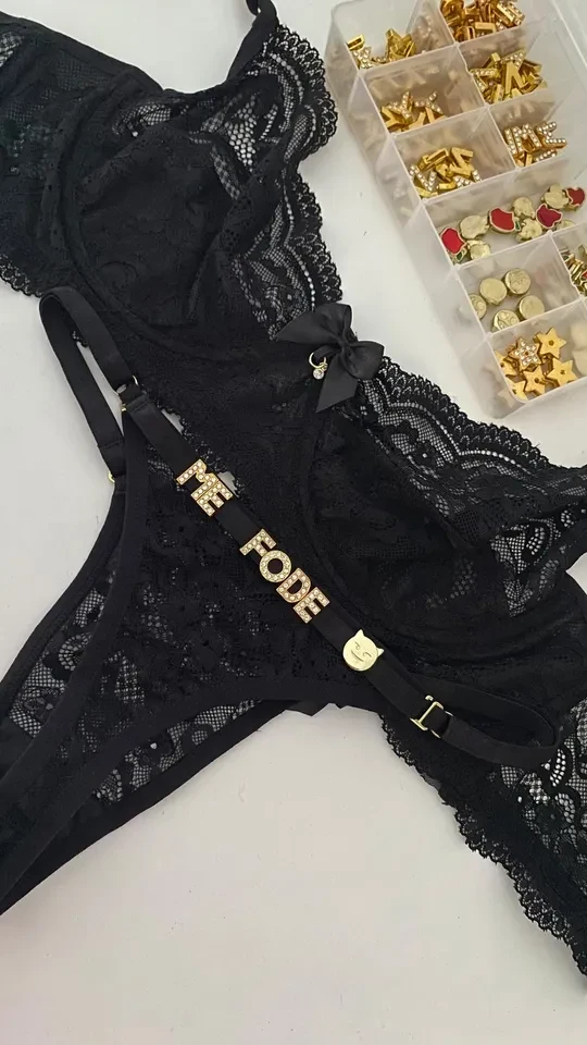 Conjunto M ao GG renda personalizável - preto - 3