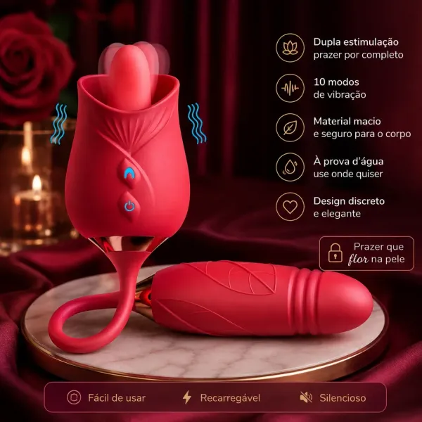 Rosa 2 em 1 com língua e vai e vem 