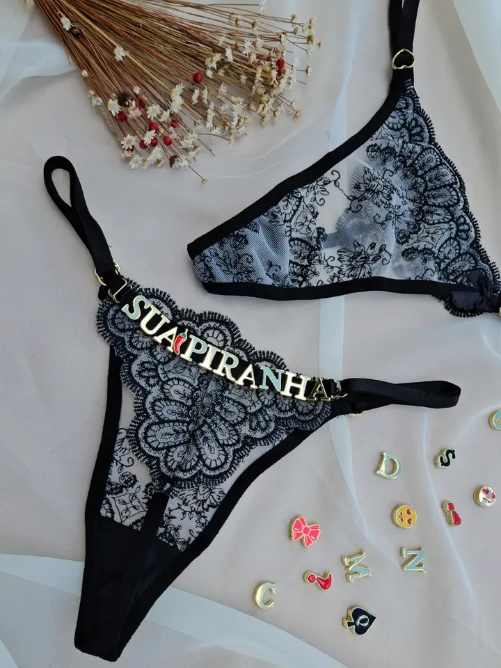 Calcinha 36 ao 48 personalizável - tule japonês preto  - 1