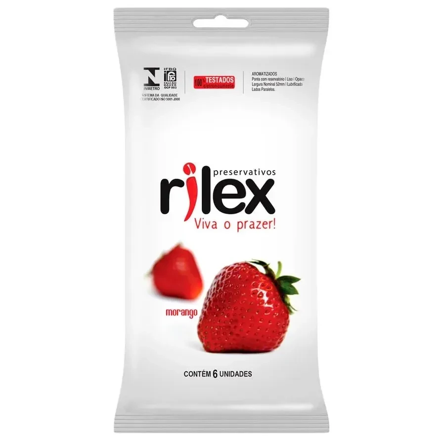 PRESERVATIVO LUBRIFICADO COM AROMA DE MORANGO 6 UNIDADES RILEX - 1
