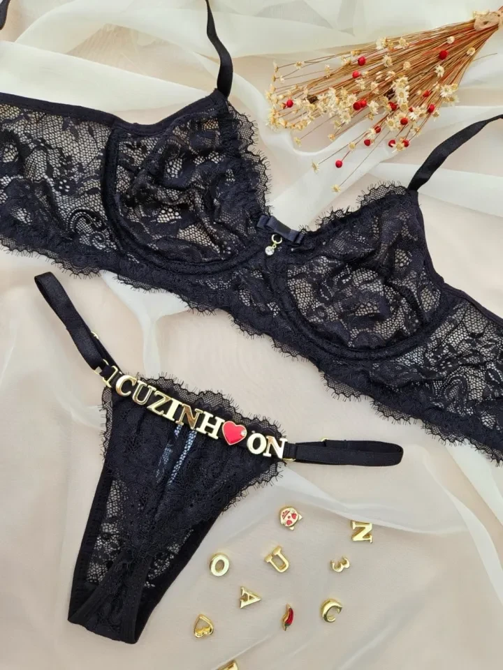 Conjunto Love M e G renda preto - 1