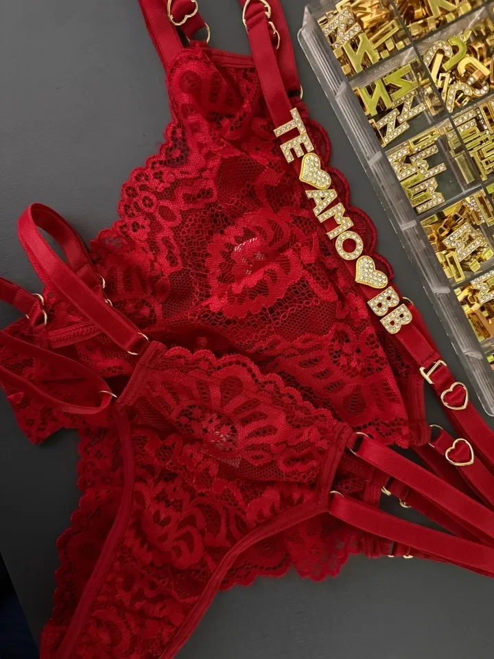 Calcinha personalizável 2 tiras - renda vermelha  - 1