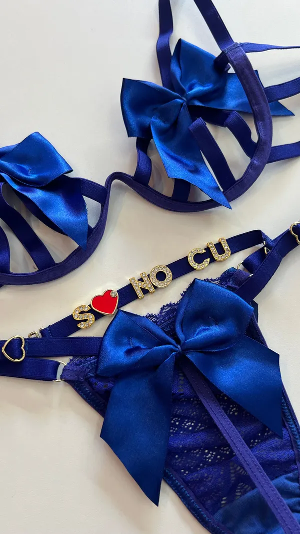 Conjunto laço P ao GG premium azul 
