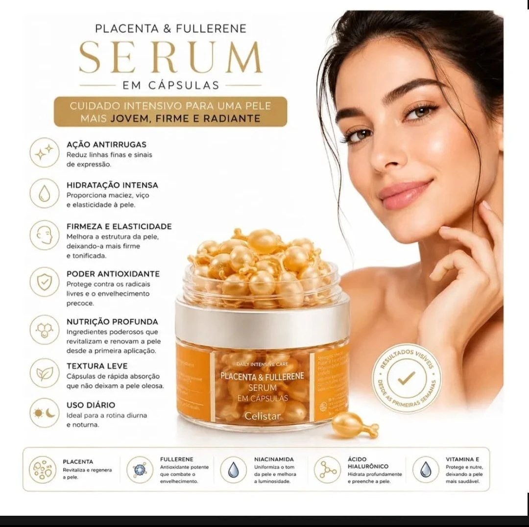 Sérum Facial em Cápsulas Placenta & Fullerene (50 Unidades) 💜✨ - 4