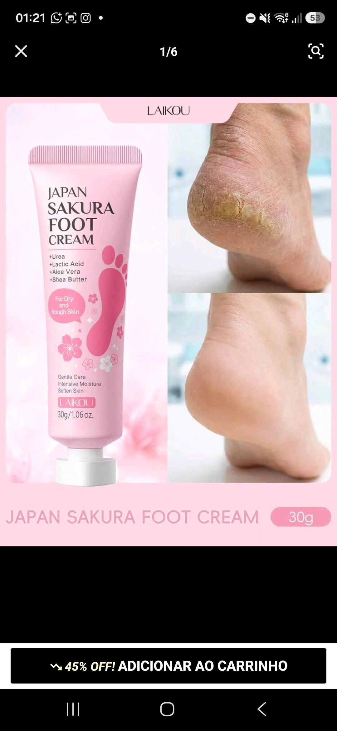 Creme para os Pés Japan Sakura Laikou - Uréia & Karité (30g) 🌸✨ - 3