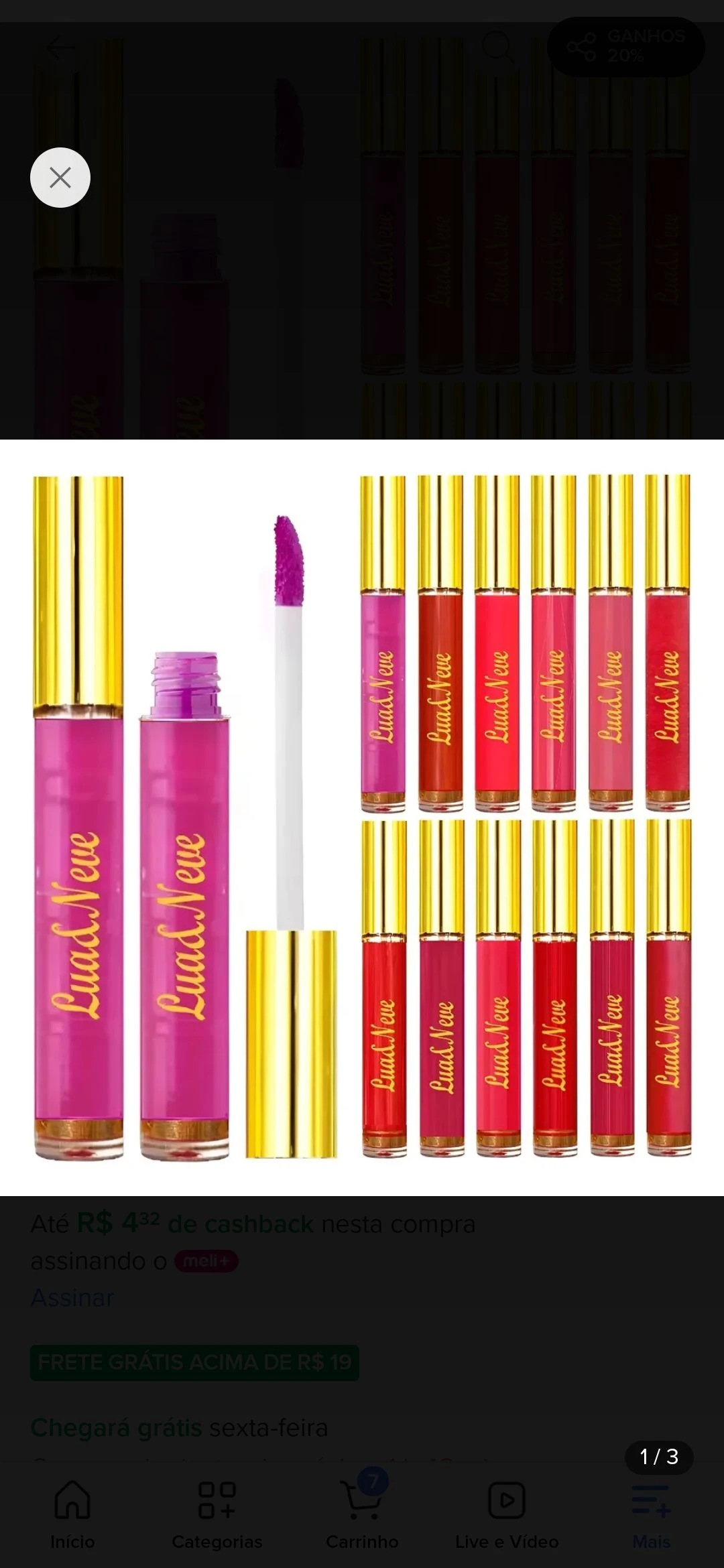 Gloss Labial Efeito Espelhado – Lua & Neve (Tampa Dourada) - 1