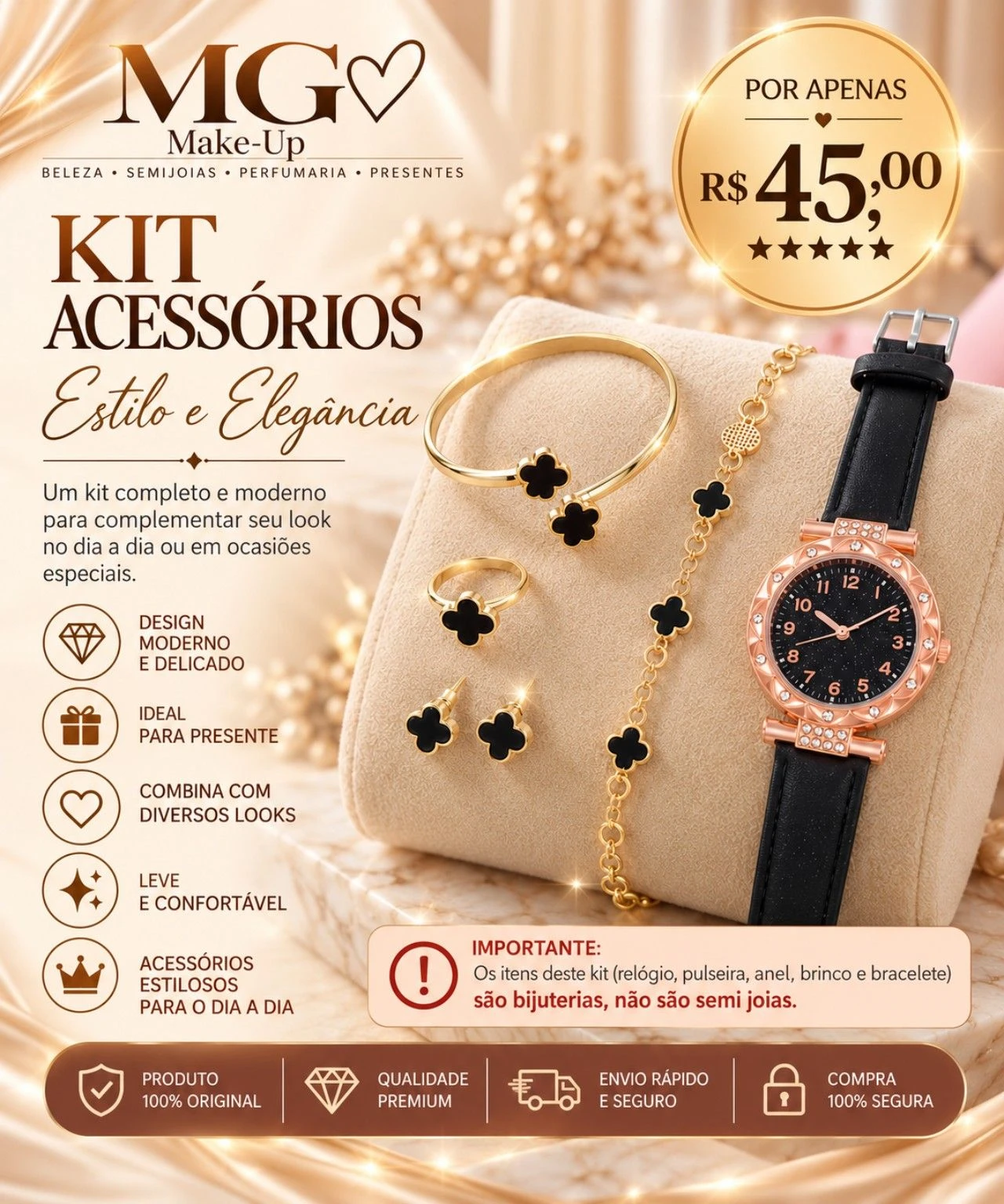 Kit Trevos Pretos com Relógio - 1