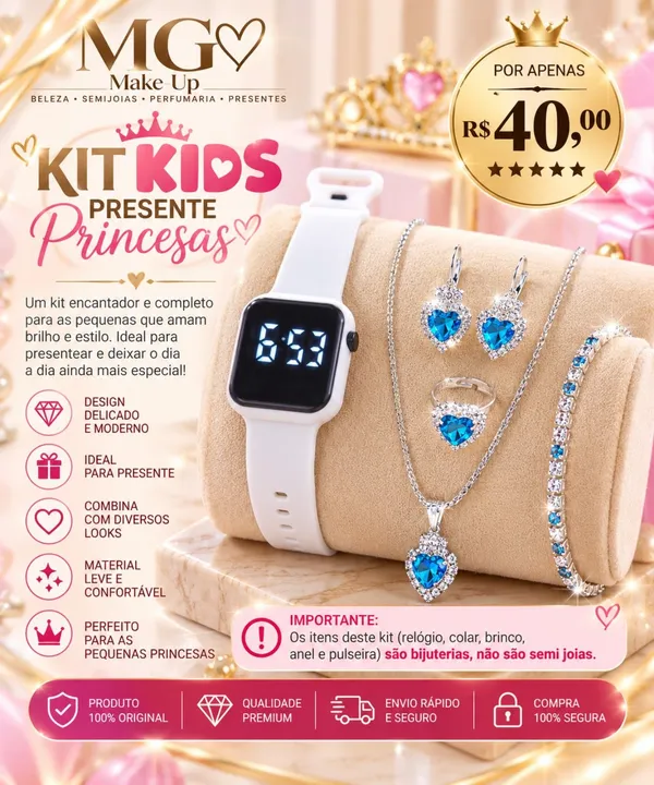 Kit Corações Azuis com Relógio Digital Branco