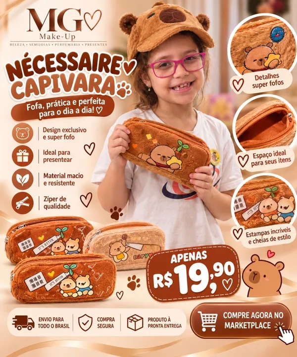 Nécessaire Capivara de Pelúcia