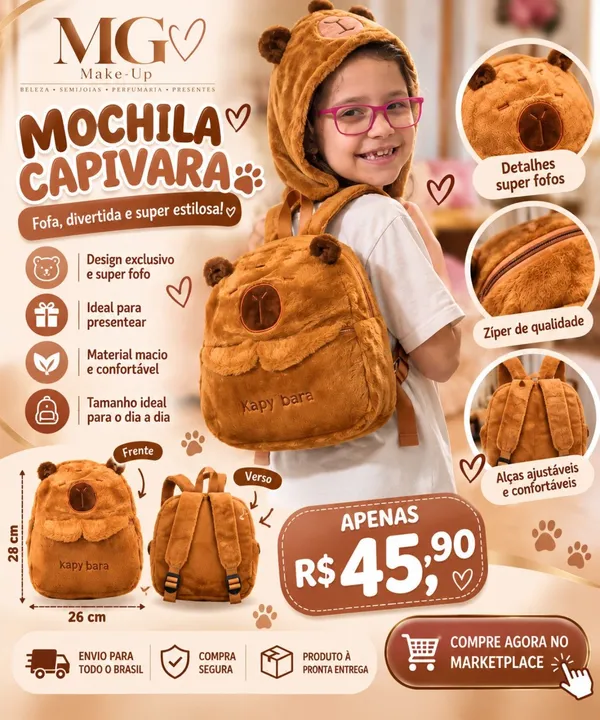 Mochila Capivara de Pelúcia