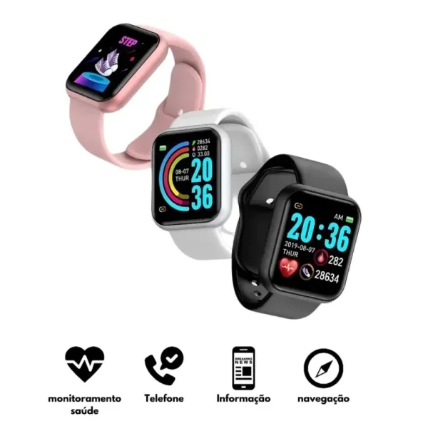 Smartwatch D20 Pro Y68 – Resistente à Água + Batimentos Cardíaco - imagem 1