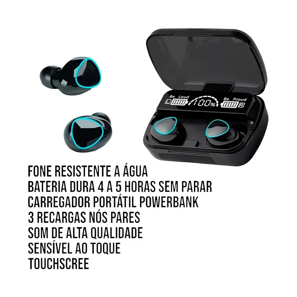 Fone de Ouvido M10 Bluetooth V5.3 sem Fio Wireless com Display LED Digital - 1