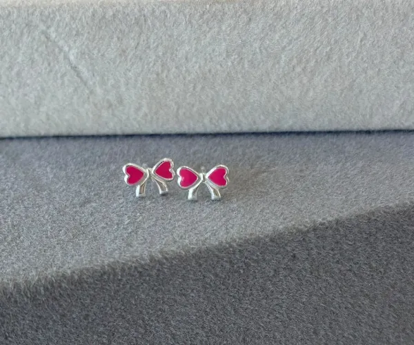 Brinco laço rosa 8 mm
