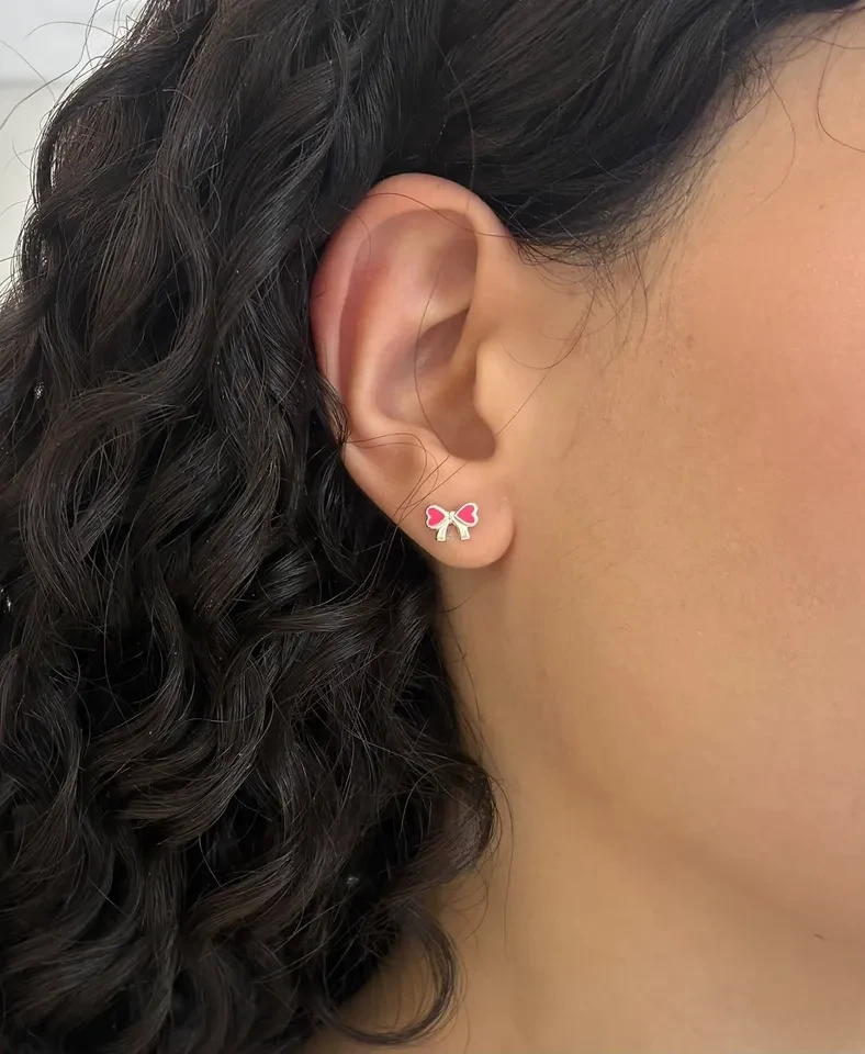 Brinco laço rosa 8 mm - 4