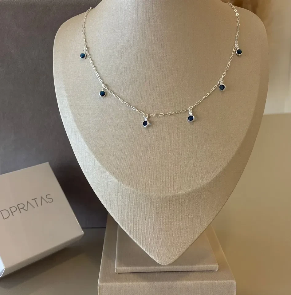 Colar 7 pontos de luz azul c/ extensor 40 cm - 1