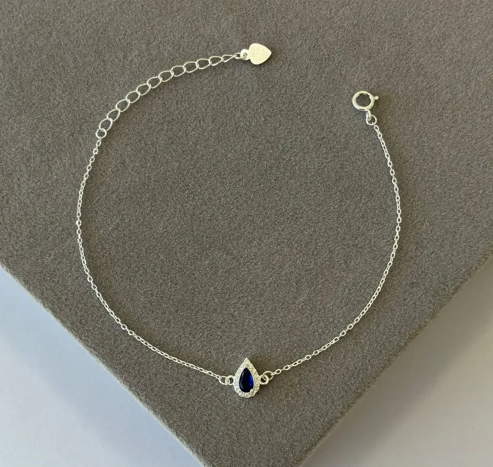 Pulseira prata cartier gota azul escuro contorno cravejado - 1