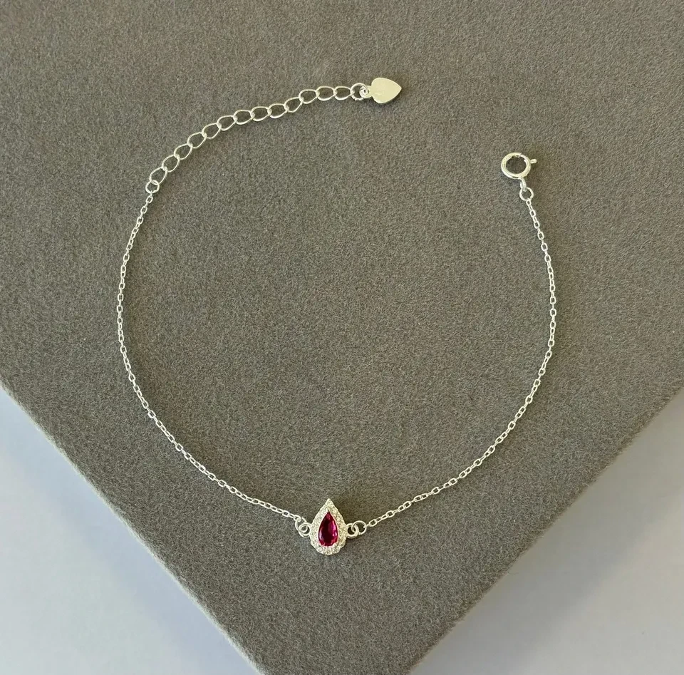 Pulseira prata cartier gota rosa escuro contorno cravejado zircônia - 1