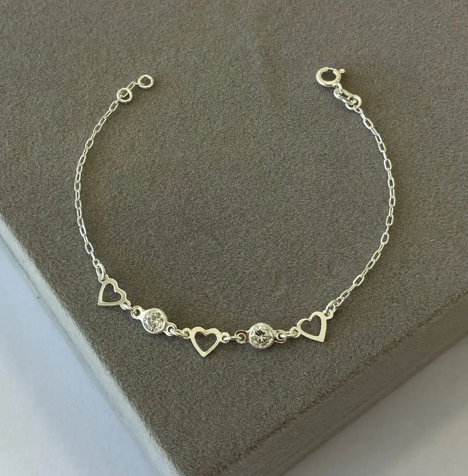 Pulseira 3 coração vazado e zircônia no meio - 1