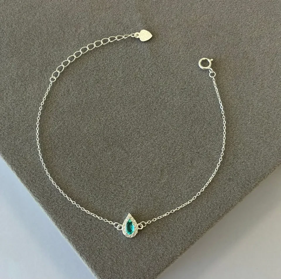 Pulseira prata cartier gota verde claro contorno cravejado zircônia - 1