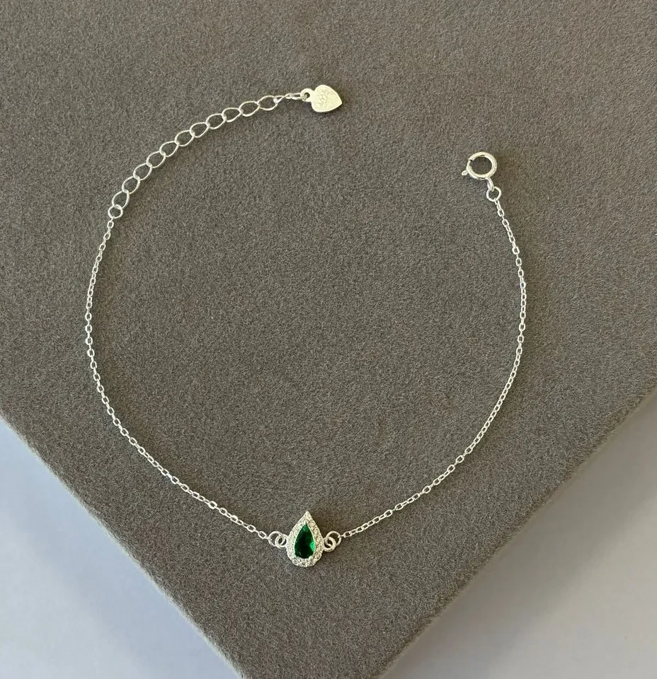 Pulseira prata cartier gota verde escuro contorno cravejado zircônia - 1