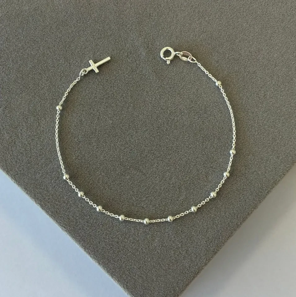 Pulseira bolinha 2 mm cruz na ponta - 1