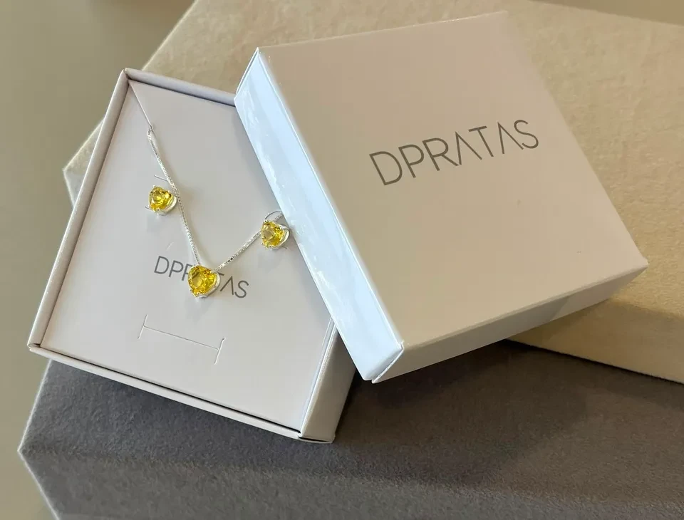Conjunto galeria coração cristal amarelo 50 cm - 3
