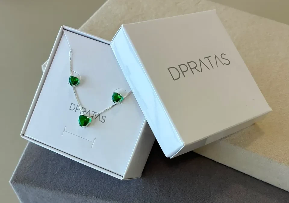 Conjunto galeria coração cristal verde 50 cm - 3