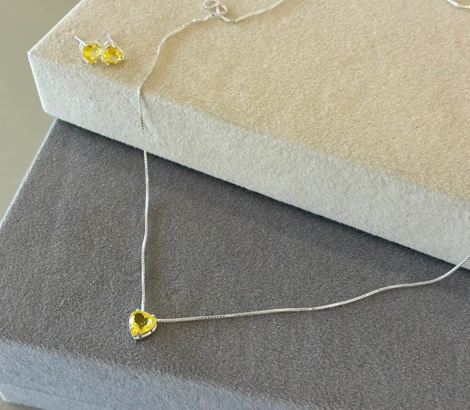 Conjunto galeria coração cristal amarelo 50 cm - 1