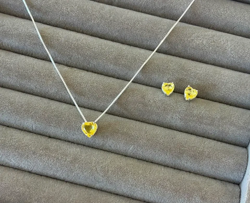 Conjunto galeria coração cristal amarelo 50 cm - 2