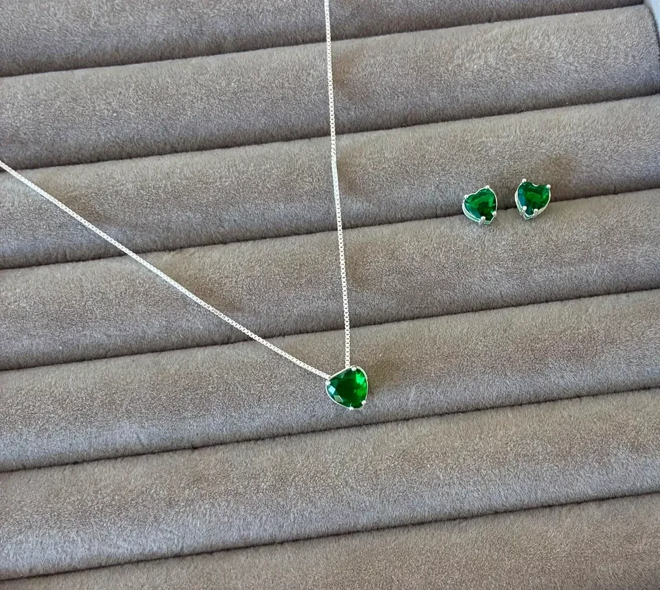 Conjunto galeria coração cristal verde 50 cm - 2