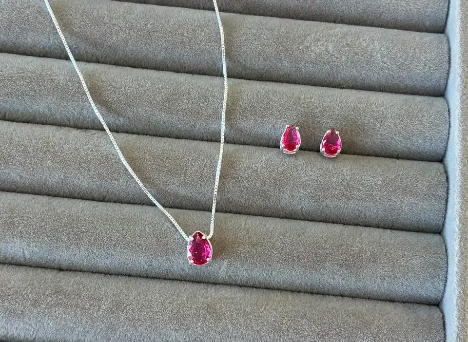 Conjunto galeria gota cristal rosa 50 cm - 2