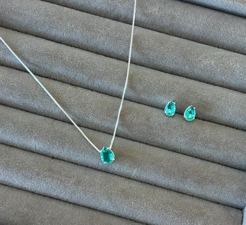 Conjunto galeria gota cristal verde claro 50 cm - 2