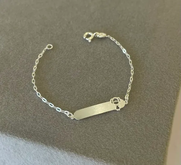 Pulseira infantil placa lisa c/ menina cartier 14 cm