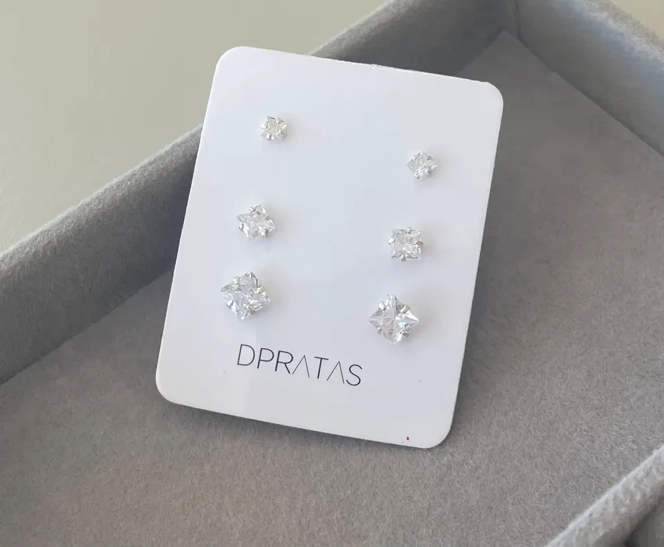 Trio zircônia quadrado 5,4,3 mm cristal - 2