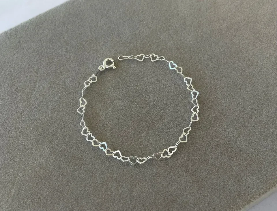Pulseira infantil toda elo coração 3 mm 14 cm - 1