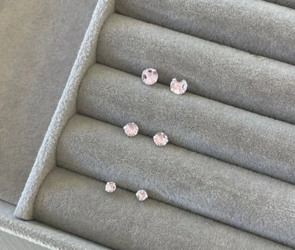 Trio de brincos zircônia redondo - Rosa - 3/4/5 mm - Prata 925