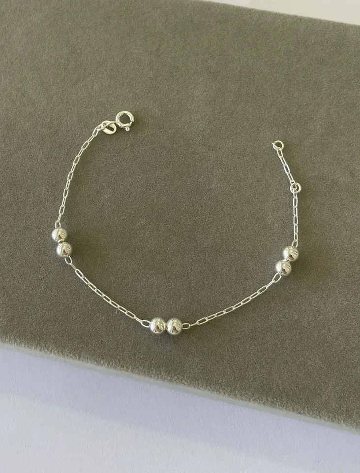 Pulseira pares de bolinha 17cm  prata 925 - 1